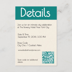 Transformative Teal Modern  Contemporary Wedding Enclosure Card