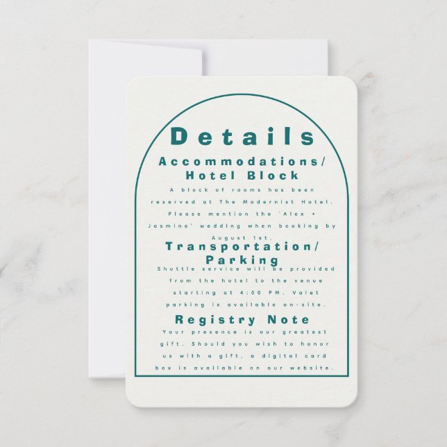 Transformative Teal Modern Craft Wedding Details Invitation (Front)