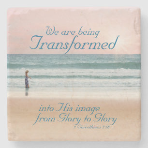 Transformed into His Image Bible, Girl on Beach Stone Coaster