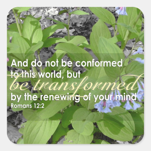 Transformed Romans 12:2 Christian Bible Floral Square Sticker (Front)