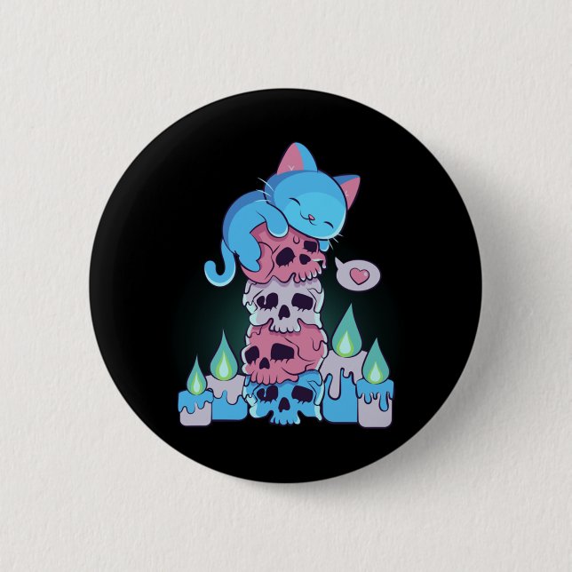 Transgender Aesthetic Kawaii Cat On Skulls Subtle  2 Inch Round Button (Front)