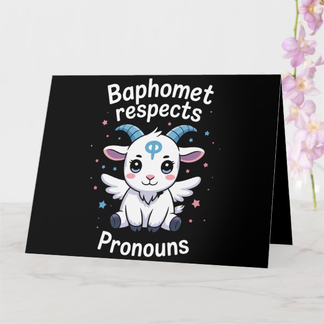 Transgender Baphomet Respects Pronouns Trans Pride Card (Orchid)