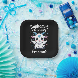 Transgender Baphomet Respects Pronouns Trans Pride Paper Plate