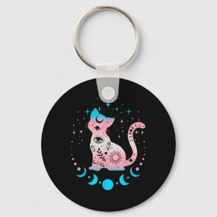 Transgender Cat Astrology Celestial Lgbt Pride Tra Keychain