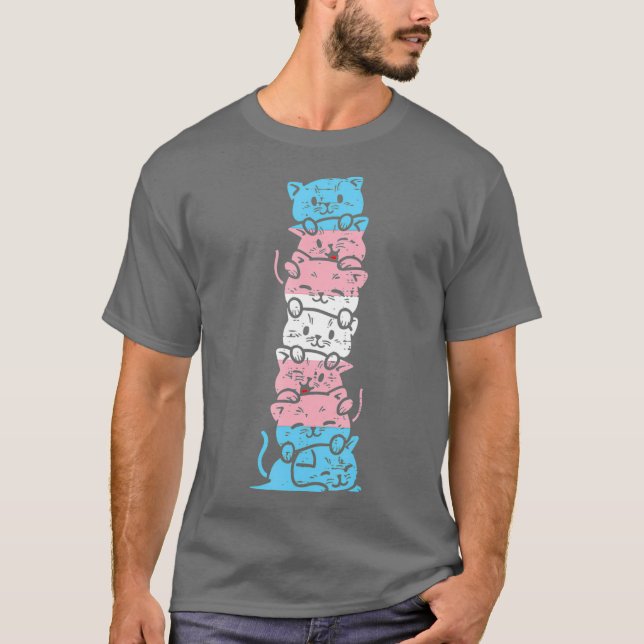 Transgender Cat Stack Cute Trans Pride Flag LGBT T-Shirt (Front)
