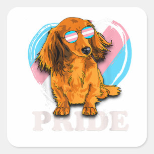 Transgender Dachshund Rainbow Heart Pride LGBT Dog Square Sticker
