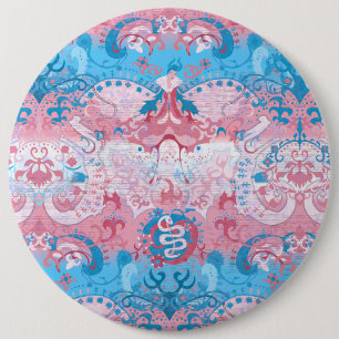 Transgender Dragon Damask - Trans Pride Flag Color 6 Inch Round Button
