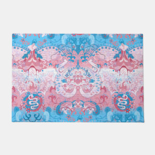Transgender Dragon Damask - Trans Pride Flag Colou Doormat