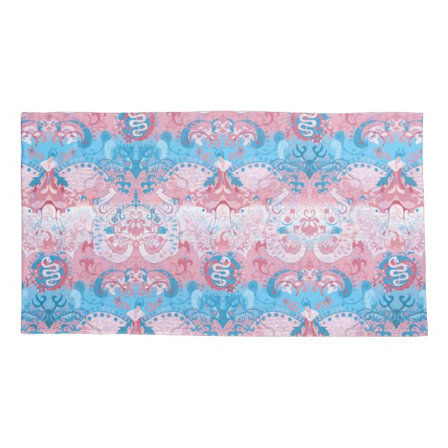Transgender Dragon Damask - Trans Pride Flag Colou Pillowcase (Back)