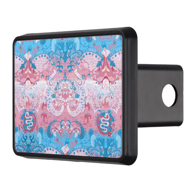 Transgender Dragon Damask - Trans Pride Flag Colou Trailer Hitch Cover (Left)