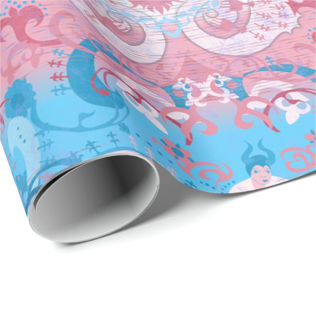 Transgender Dragon Damask - Trans Pride Flag Colou Wrapping Paper (Roll Corner)