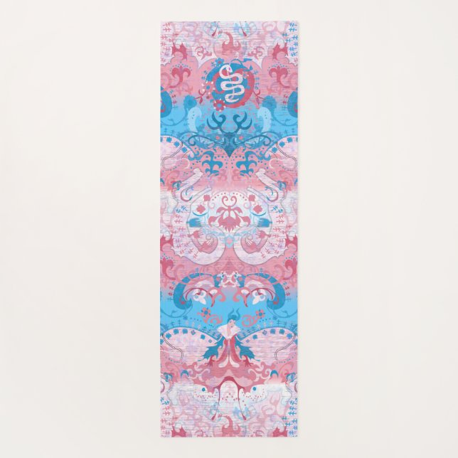 Transgender Dragon Damask - Trans Pride Flag Colou Yoga Mat (Back)