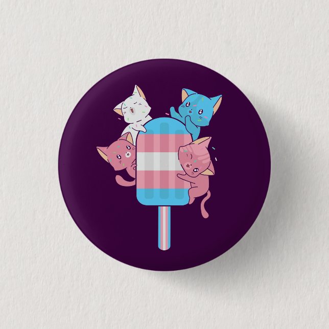 Transgender Flag Cats and a Popsicle 1 Inch Round Button (Front)