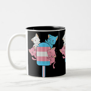 Transgender Flag Cats and a Popsicle Two-Tone Coffee Mug