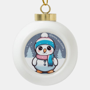 Transgender flag coloured snowman christmas tree ceramic ball christmas ornament