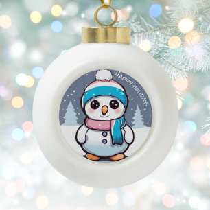 Transgender flag coloured snowman christmas tree ceramic ball christmas ornament
