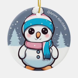 Transgender flag coloured snowman christmas tree ceramic ornament