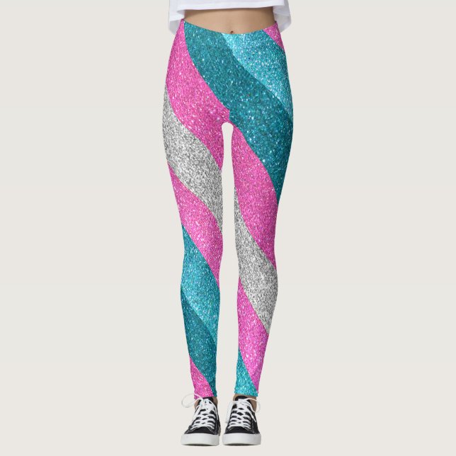 Transgender Flag Gay Pride Glitter LGBTQ Queer  Leggings (Front)