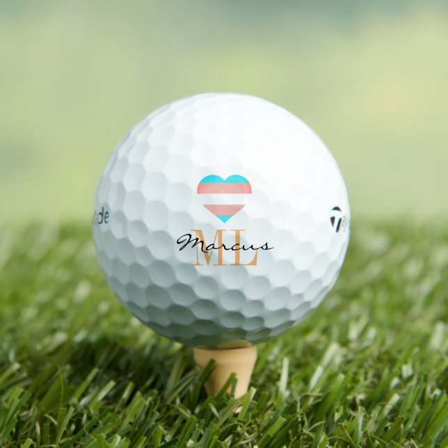 Transgender Flag, Heart & Pride Golf monogrammed Balls (Insitu Tee)