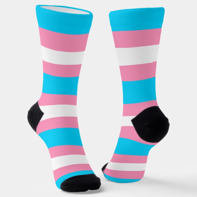  Transgender Flag | LGBTQIA+ Pink, Blue and White Socks (Angled)