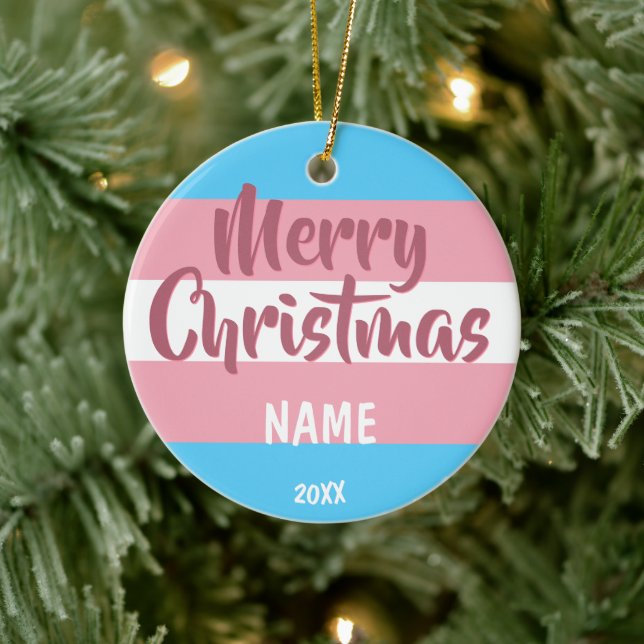 Transgender Flag Personalized Christmas Ceramic Or Ceramic Ornament (Tree)