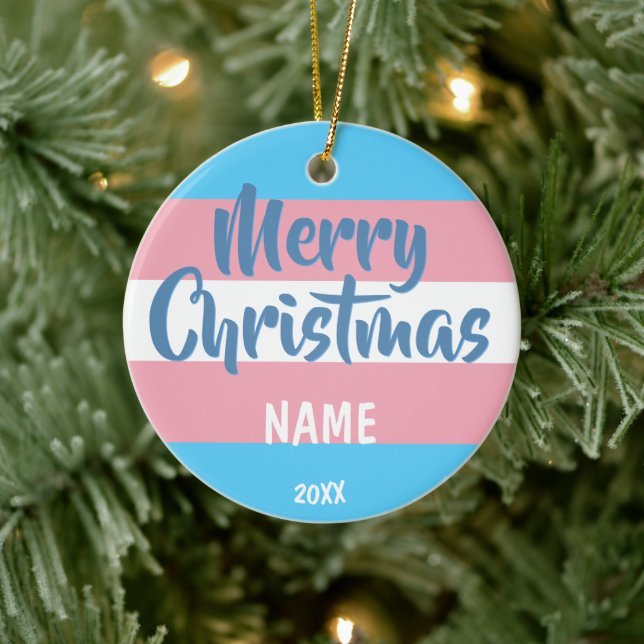 Transgender Flag Personalized Christmas Ceramic Ornament (Tree)