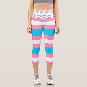 Transgender Flag Pink, White and Blue LGBTQIA+ Capri Leggings
