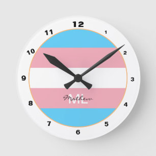 Transgender Flag & Pride community / monogrammed Round Clock