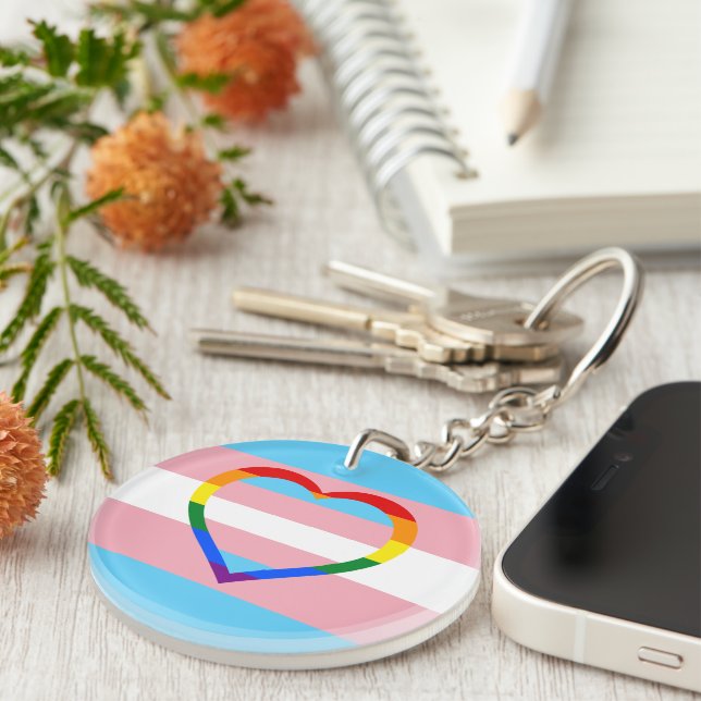 Transgender Flag, Pride & Rainbow Heart /gender Keychain (Front Right)