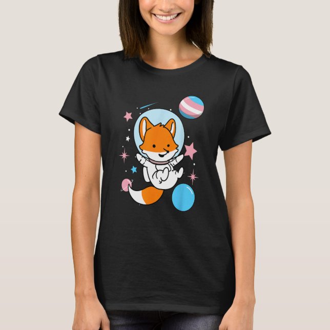 Transgender Fox In Space Trans Pride T-Shirt (Front)
