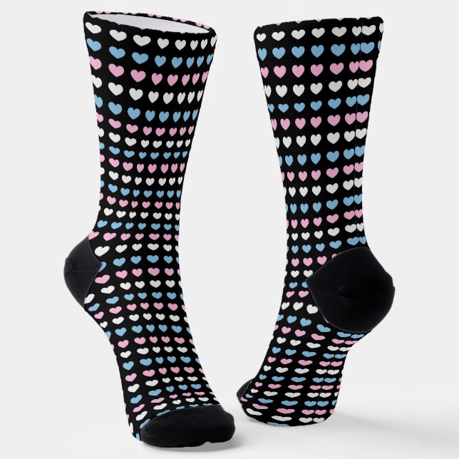 Transgender Hearts Pattern Socks (Angled)
