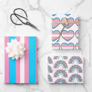  Transgender Hearts, Rainbows and Flag Birthday Wrapping Paper Sheet