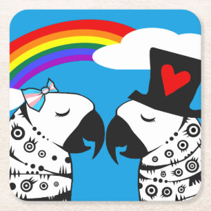Transgender Parrot Girl with Boyfriend Square Paper Coaster