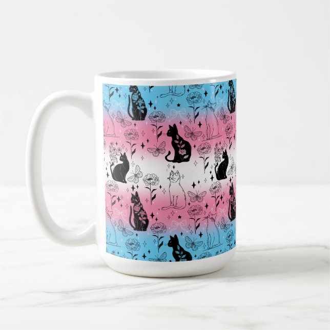Transgender Pride Black Cat - Mystical Witchy Coffee Mug (Left)