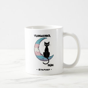 Transgender Pride – Black Cat on Trans Flag Moon L Coffee Mug