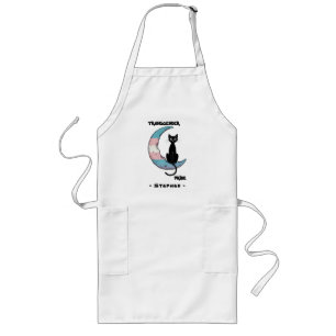 Transgender Pride – Black Cat on Trans Flag Moon Long Apron