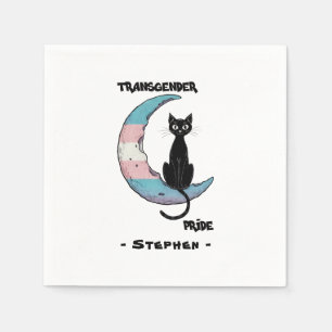 Transgender Pride – Black Cat on Trans Flag Moon Napkin