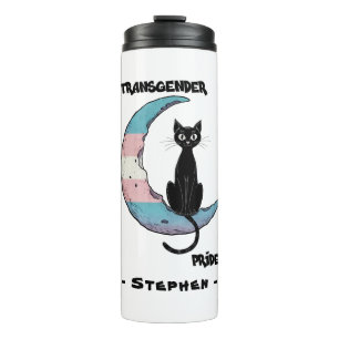 Transgender Pride – Black Cat on Trans Flag Moon Thermal Tumbler