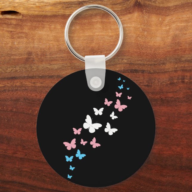 Transgender Pride Butterfly Trail Keychain (Front)