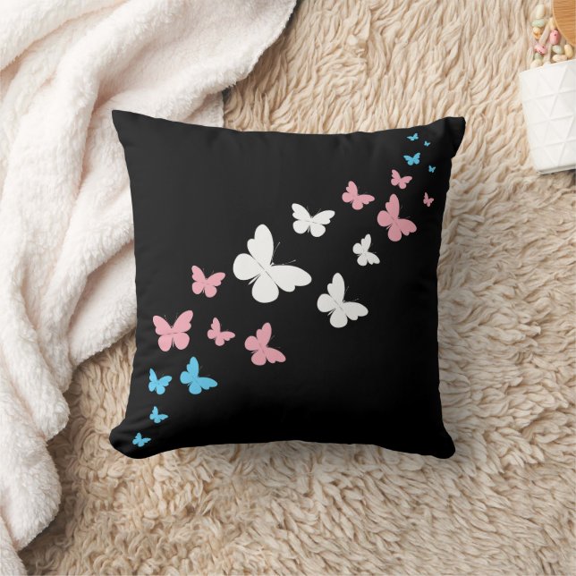 Transgender Pride Butterfly Trail Throw Pillow (Blanket)