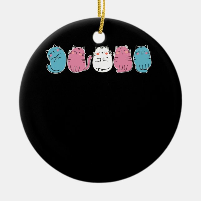 Transgender Pride Cat LGBT Community Trans Flag Cu Ceramic Ornament (Front)