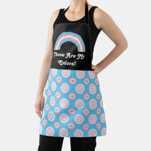 Transgender pride flag and rainbow with text /blue apron