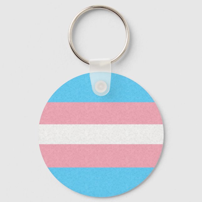 Transgender Pride Flag Coloured Background Keychain (Front)