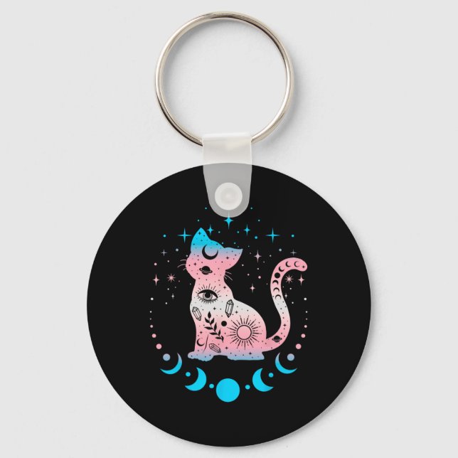 Transgender Pride Flag Colours Cat Lovers  Keychain (Front)