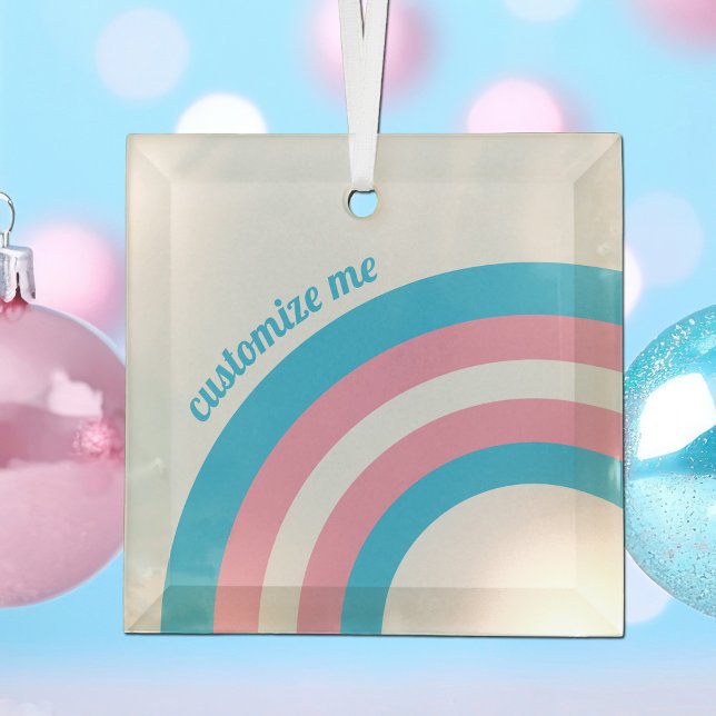 Transgender Pride Flag Rainbow Custom Christmas Glass Ornament (Creator Uploaded)