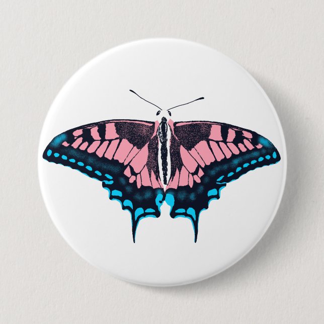 Transgender Pride Flag Swallowtail Butterfly 3 Inch Round Button (Front)