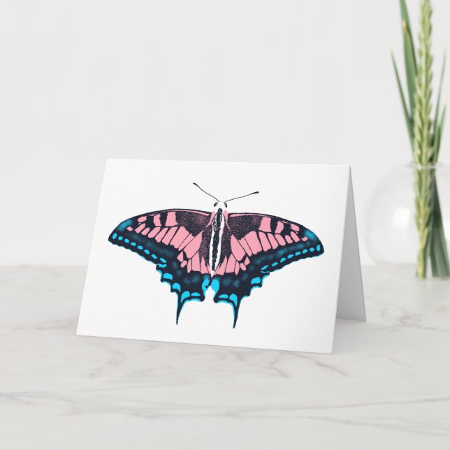 Transgender Pride Flag Swallowtail Butterfly Card (Front)