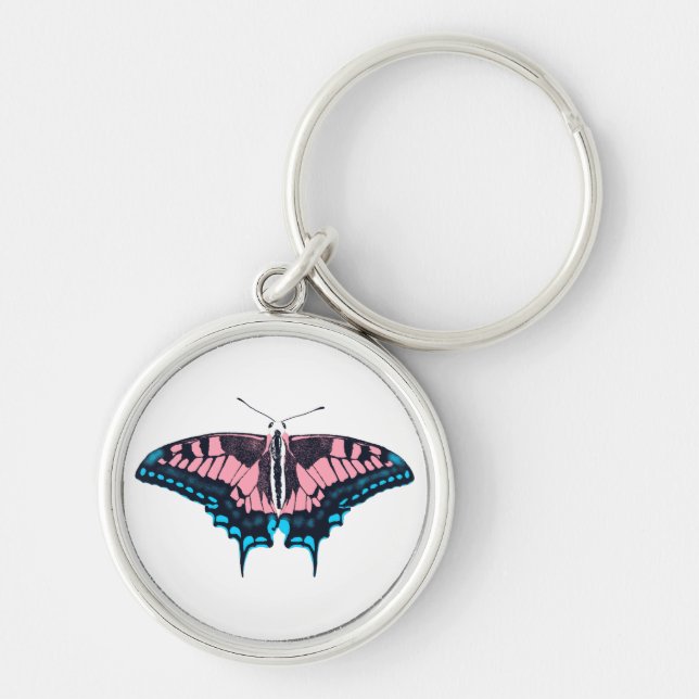 Transgender Pride Flag Swallowtail Butterfly Keychain (Front)