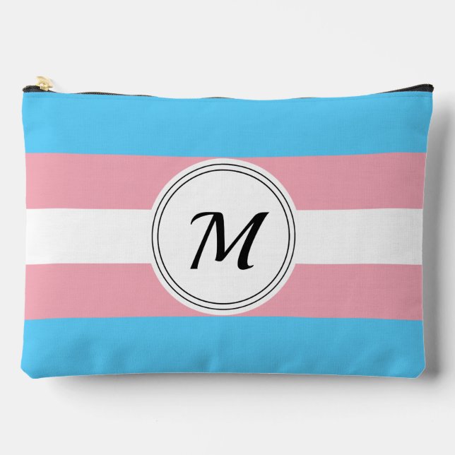 Transgender pride flag with a custom initial  accessory pouch (Front)