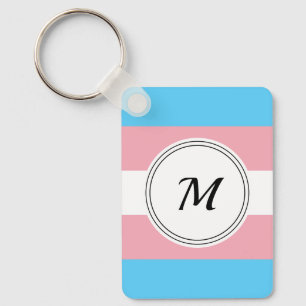 Transgender pride flag with a custom initial keych keychain